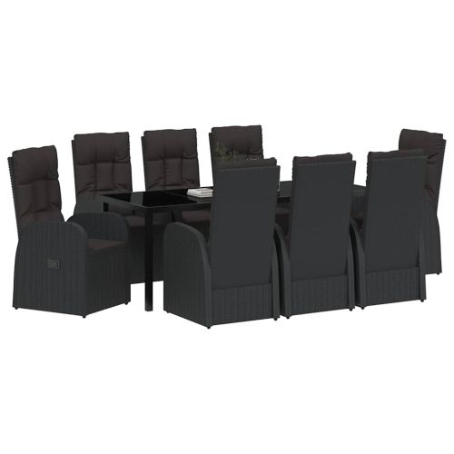 Комплект за хранене в градината 9 pcs Черно полиратан
