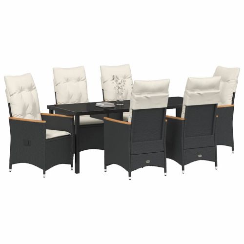 Комплект за хранене в градината 7 pcs Черно полиратан