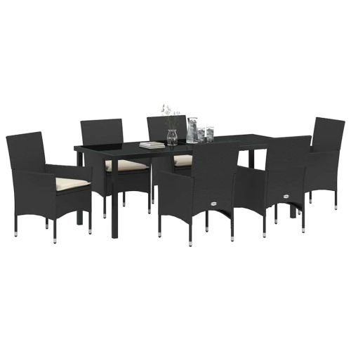 Комплект за хранене в градината 7 pcs Черно полиратан
