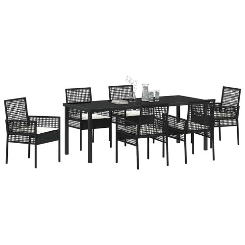 Комплект за хранене в градината 7 pcs Черно полиратан