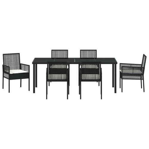 Комплект за хранене в градината 7 pcs Черно полиратан