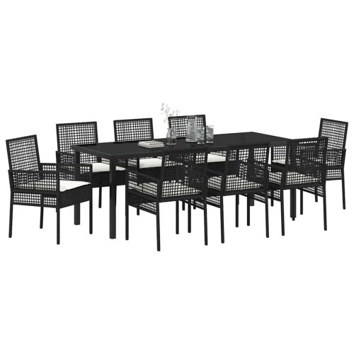 Комплект за хранене в градината 9 pcs Черно полиратан