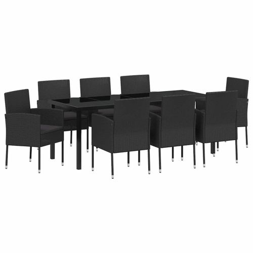 Комплект за хранене в градината 9 pcs Черно полиратан