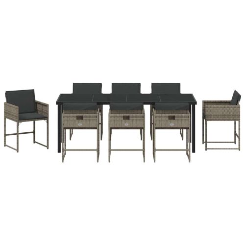 Комплект за хранене в градината 9 pcs Сив полиратан