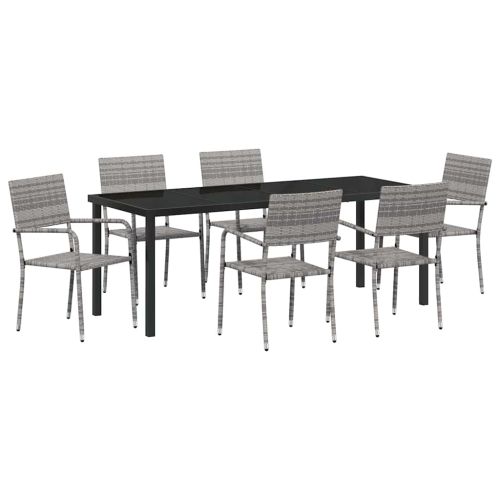 Комплект за хранене в градината 7 pcs Сив полиратан