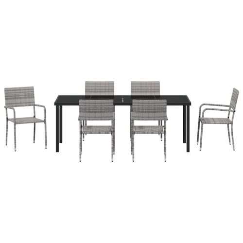 Комплект за хранене в градината 7 pcs Сив полиратан