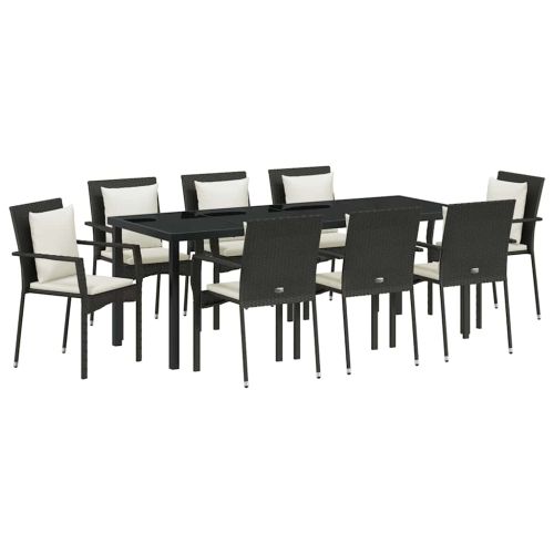 Комплект за хранене в градината 9 pcs Черно полиратан