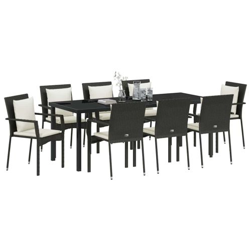 Комплект за хранене в градината 9 pcs Черно полиратан
