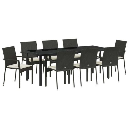 Комплект за хранене в градината 9 pcs Черно полиратан