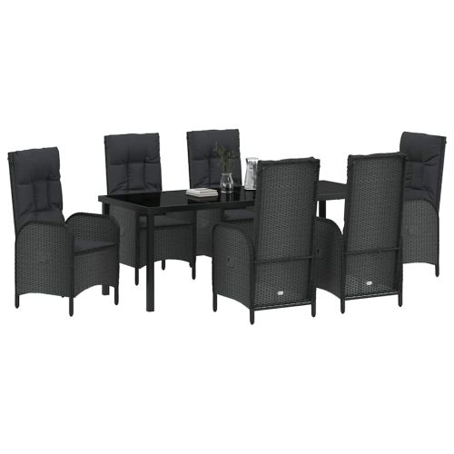 Комплект за хранене в градината 7 pcs Черно полиратан