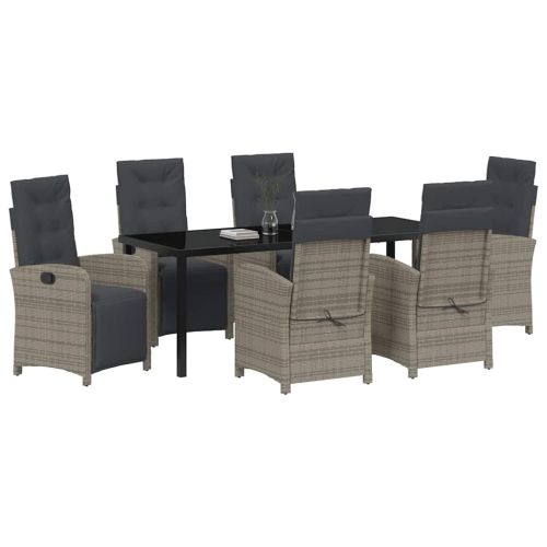 Комплект за хранене в градината 7 pcs Сив полиратан