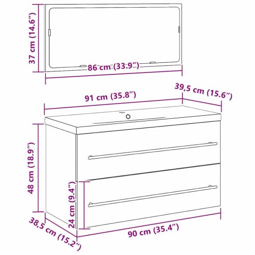 Шкаф за мивка в баня с чекмедже със съхранение 3 pcs Черния дъб