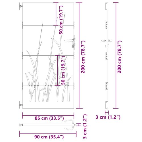 Градинска порта 85x200 см, дизайн с кортен стомана и трева