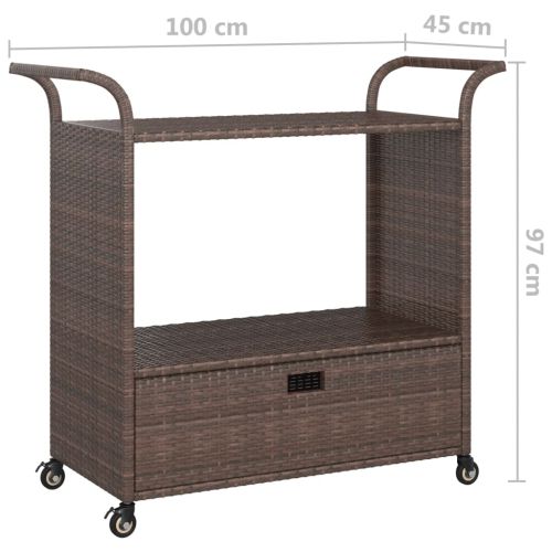 Бар количка с чекмедже, кафява, 100x45x97 см, полиратан