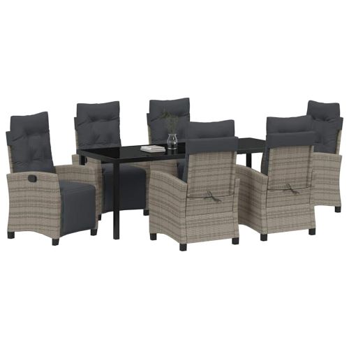 Комплект за хранене в градината 7 pcs Сив полиратан