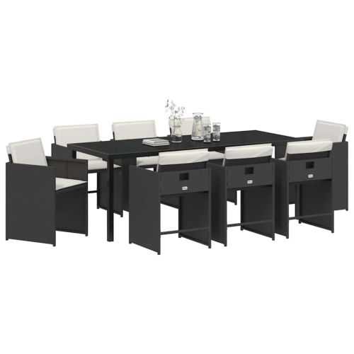 Комплект за хранене в градината 9 pcs Черно полиратан