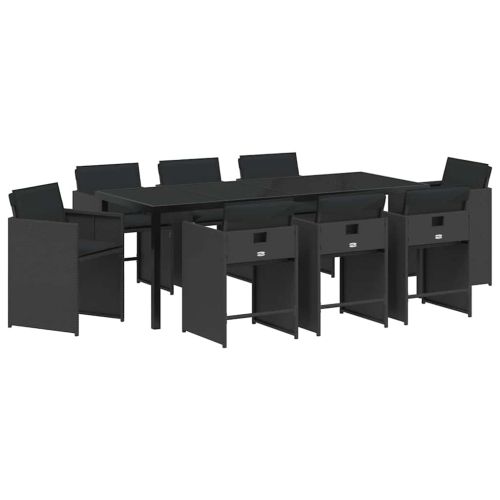 Комплект за хранене в градината 9 pcs Черно полиратан