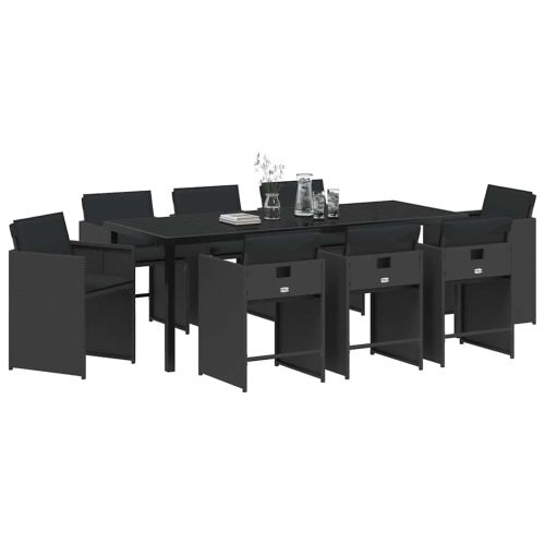 Комплект за хранене в градината 9 pcs Черно полиратан