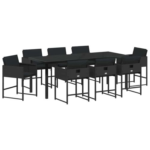 Комплект за хранене в градината 9 pcs Черно полиратан