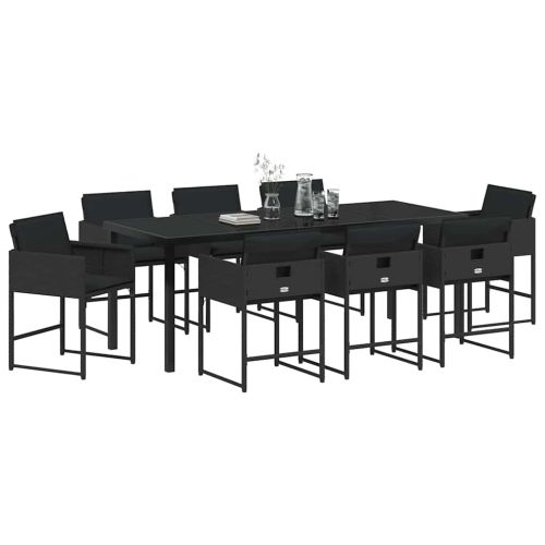 Комплект за хранене в градината 9 pcs Черно полиратан
