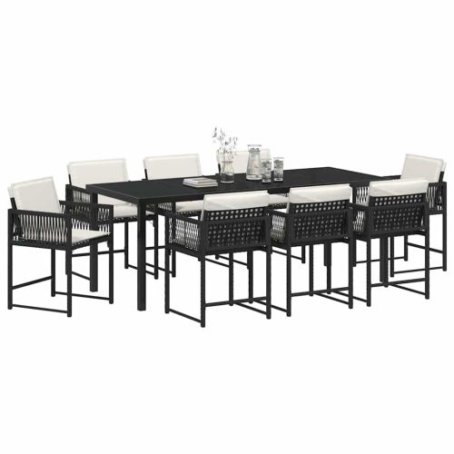 Комплект за хранене в градината 9 pcs Черно полиратан