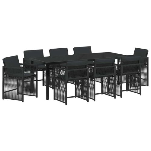 Комплект за хранене в градината 9 pcs Черно полиратан