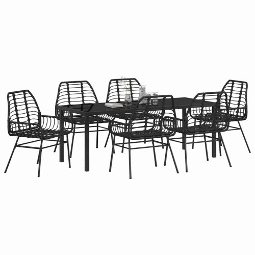 Комплект за хранене в градината 7 pcs Черно полиратан