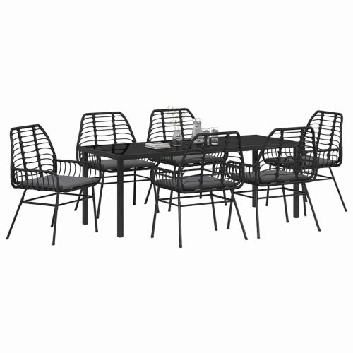 Комплект за хранене в градината 7 pcs Черно полиратан