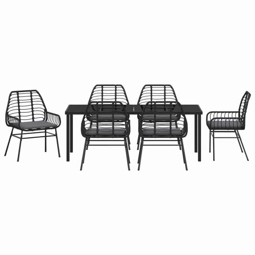 Комплект за хранене в градината 7 pcs Черно полиратан