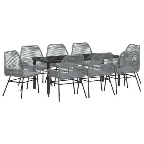 Комплект за хранене в градината 9 pcs Сив полиратан