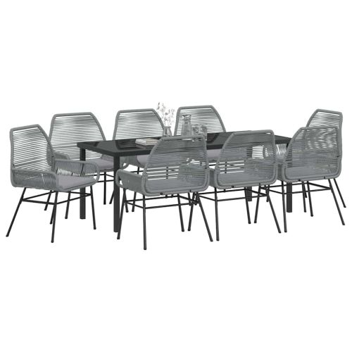 Комплект за хранене в градината 9 pcs Сив полиратан