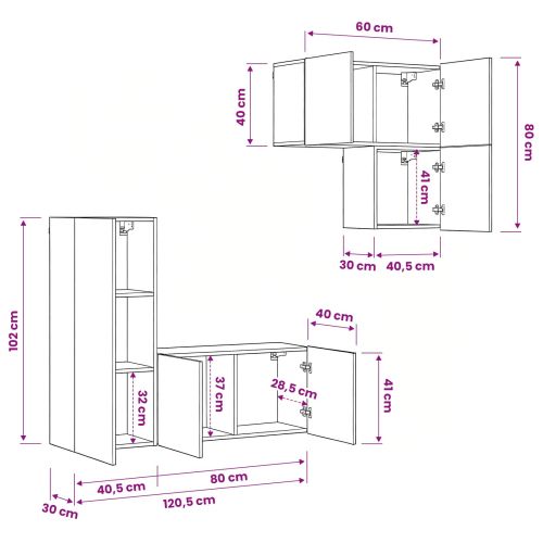 ТВ шкаф Монтиране на стена 4 pcs Черния дъб Инженерно дърво