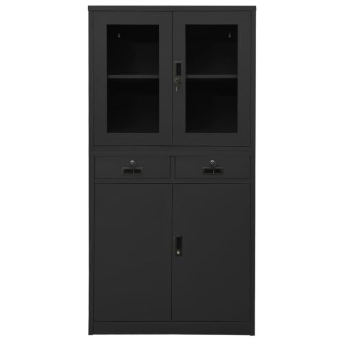 Офис шкаф, антрацит, 90x40x180 см, стомана и закалено стъкло