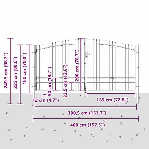 Двойна порта с заключване Woerden Сив 400 x 249,5 см Стомана