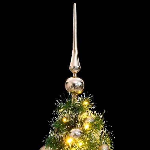 Изкуствена коледна елха, 150 LED, топки и флокиран сняг, 120 см