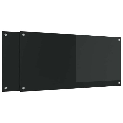 Кухненски гръб 2 pcs Черно 110 x 50 cm закалено стъкло
