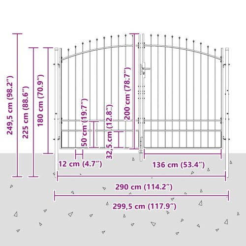 Двойна порта с заключване Woerden Сив 299,5 x 249,5 см Стомана