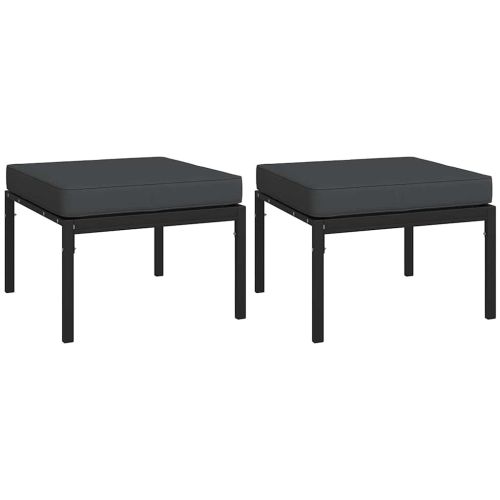 Градински табуретки сиви възглавници 2 бр 60x60x35 см стомана