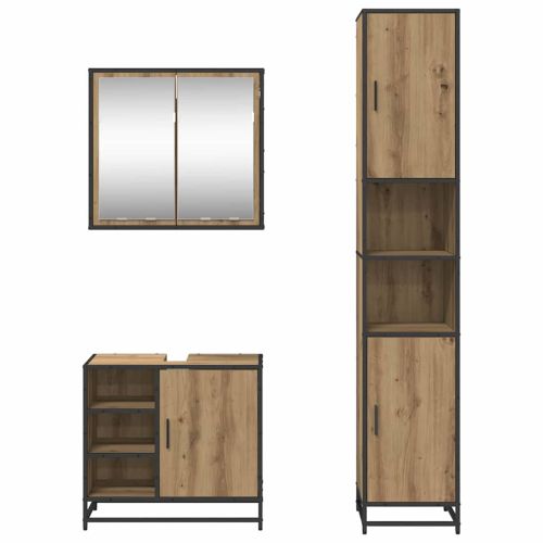Комплект мебели за баня с рафт 3 pcs Дъб Инженерно дърво