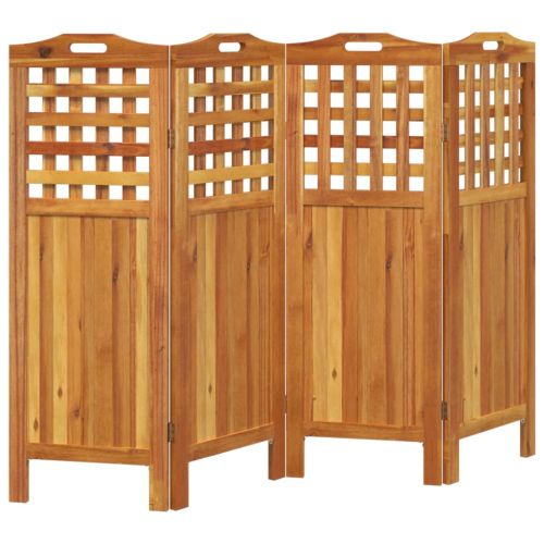 Параван за стая, 4 панела, 162x2x115 cм, акациево дърво масив