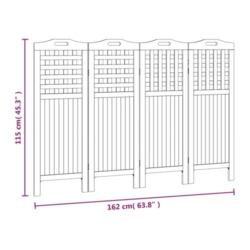Параван за стая, 4 панела, 162x2x115 cм, акациево дърво масив