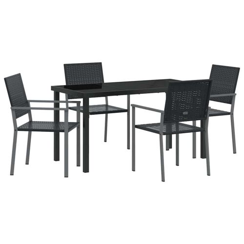 Комплект за хранене в градината 5 pcs Черно ПЕ ратан