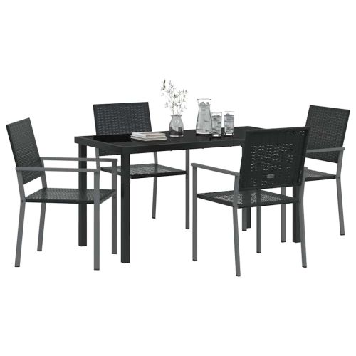 Комплект за хранене в градината 5 pcs Черно ПЕ ратан