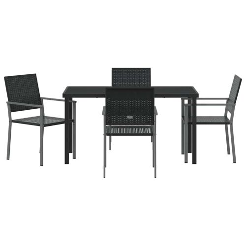 Комплект за хранене в градината 5 pcs Черно ПЕ ратан
