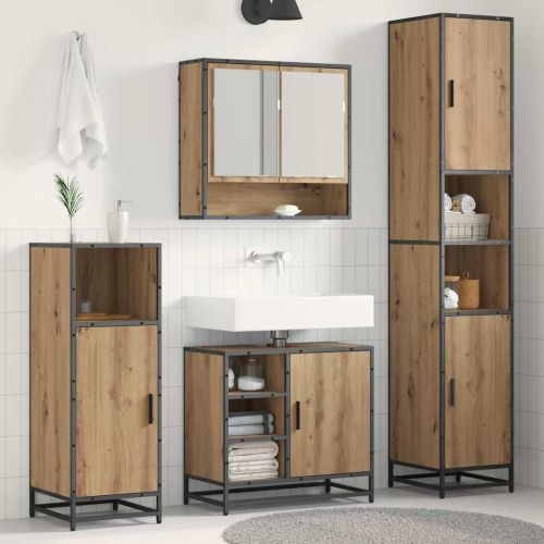 Комплект мебели за баня с рафт 3 pcs Дъб Инженерно дърво