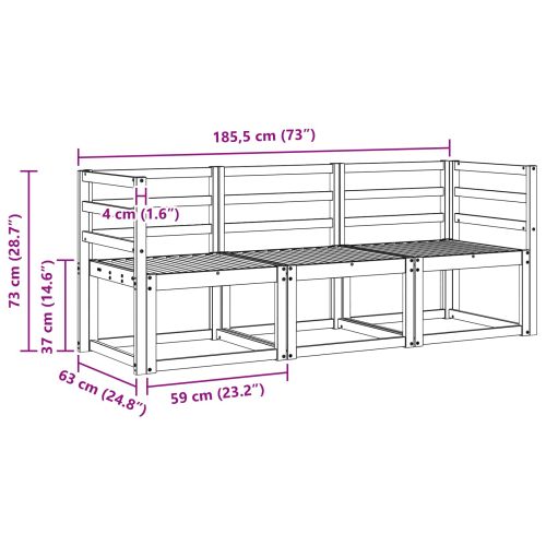 Комплект дивани за открито 3 pcs Бяло 185,5 x 63 x 73 см