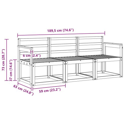 Комплект дивани за открито 3 pcs Бяло 189,5 х 63 х 73 см