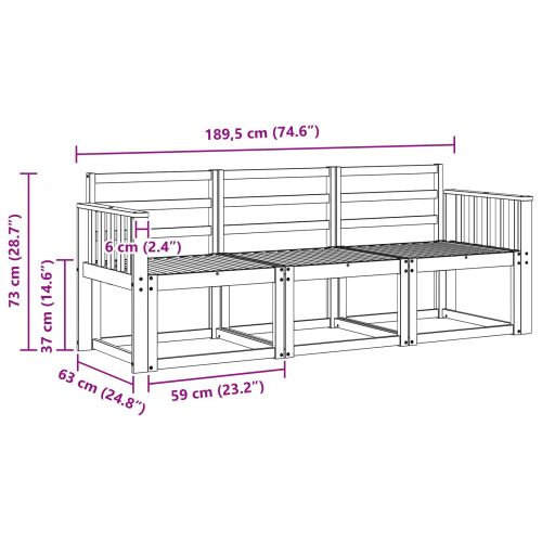 Комплект дивани за открито 3 pcs Бяло 189,5 х 63 х 73 см