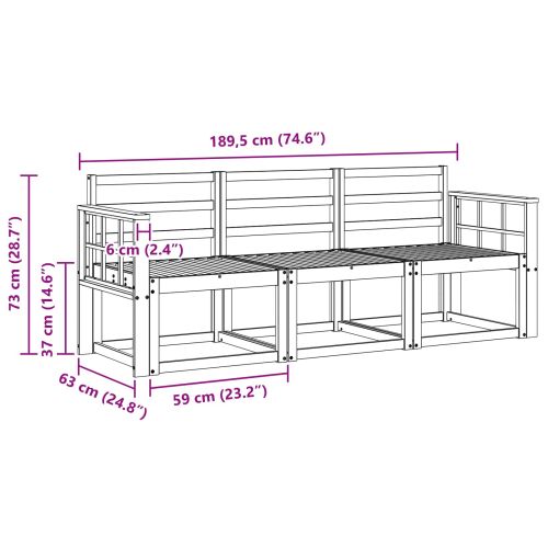 Комплект дивани за открито 3 pcs Бяло 189,5 х 63 х 73 см