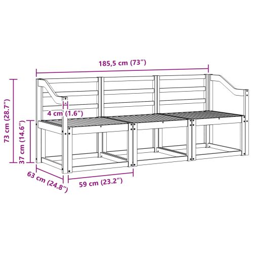 Комплект дивани за открито 3 pcs Бяло 185,5 x 63 x 73 см